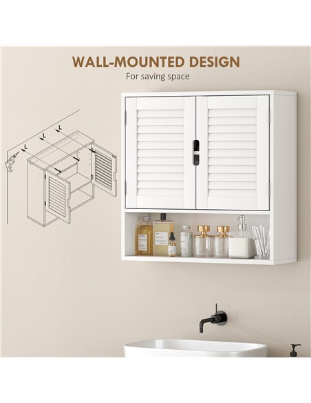 HOMCOM Bathroom Cabinet, Wall Mounted Storage Cabinet with Adjustable Shelves, 60 x 20 x 60 cm, White - pic 185158 | FastDaddyshop