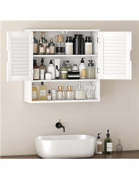 HOMCOM Bathroom Cabinet, Wall Mounted Storage Cabinet with Adjustable Shelves, 60 x 20 x 60 cm, White - pic 185159 | FastDaddyshop