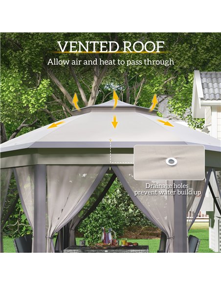 Outsunny Hexagon Patio Gazebo Pop Up Gazebo Outdoor Double Roof Instant Shelter with Netting, 4m x 3.4m, Beige - pic 18516 | FastDaddyshop