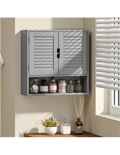 HOMCOM Bathroom Cabinet, Wall Mounted Storage Cabinet with Adjustable Shelves, 60 x 20 x 60 cm, Grey 2