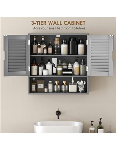 HOMCOM Bathroom Cabinet, Wall Mounted Storage Cabinet with Adjustable Shelves, 60 x 20 x 60 cm, Grey
