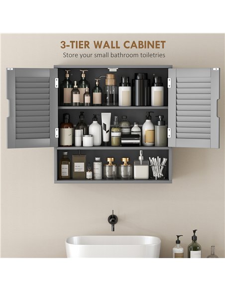 HOMCOM Bathroom Cabinet, Wall Mounted Storage Cabinet with Adjustable Shelves, 60 x 20 x 60 cm, Grey - pic 185165 | FastDaddyshop