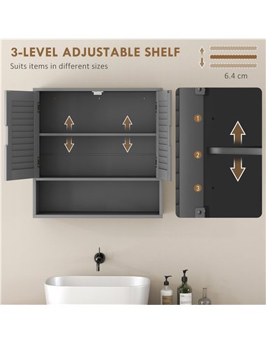 HOMCOM Bathroom Cabinet, Wall Mounted Storage Cabinet with Adjustable Shelves, 60 x 20 x 60 cm, Grey