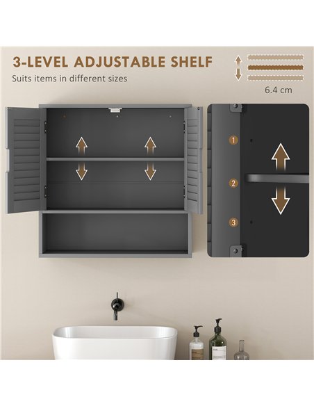 HOMCOM Bathroom Cabinet, Wall Mounted Storage Cabinet with Adjustable Shelves, 60 x 20 x 60 cm, Grey - pic 185166 | FastDaddyshop