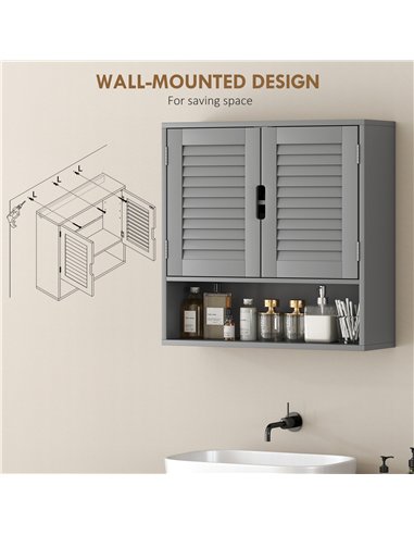 HOMCOM Bathroom Cabinet, Wall Mounted Storage Cabinet with Adjustable Shelves, 60 x 20 x 60 cm, Grey