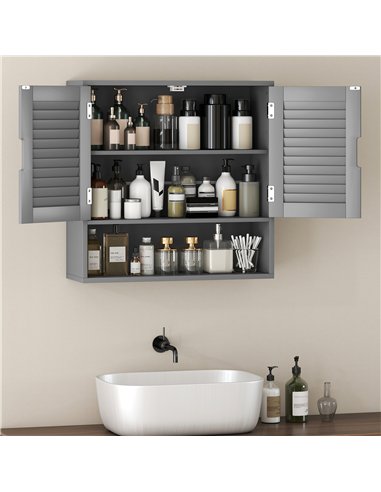 HOMCOM Bathroom Cabinet, Wall Mounted Storage Cabinet with Adjustable Shelves, 60 x 20 x 60 cm, Grey