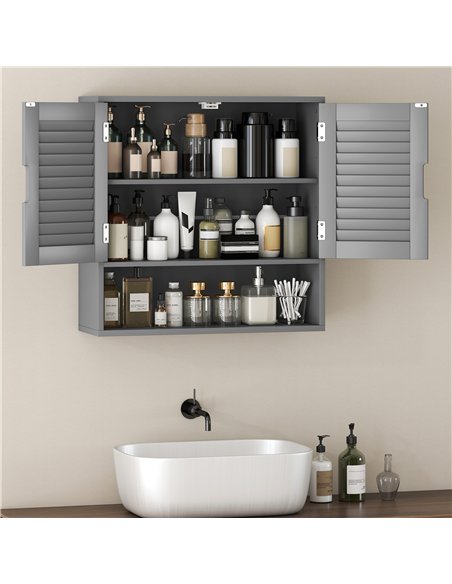 HOMCOM Bathroom Cabinet, Wall Mounted Storage Cabinet with Adjustable Shelves, 60 x 20 x 60 cm, Grey - pic 185168 | FastDaddyshop