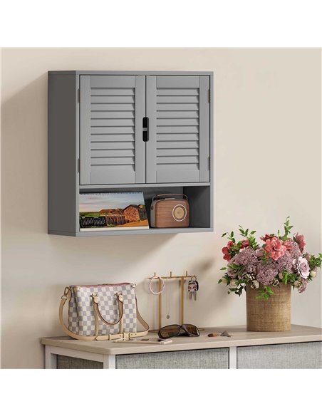 HOMCOM Bathroom Cabinet, Wall Mounted Storage Cabinet with Adjustable Shelves, 60 x 20 x 60 cm, Grey - pic 185170 | FastDaddyshop