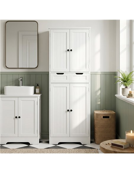 HOMCOM Tall Bathroom Cabinet, Freestanding Bathroom Storage Cabinet with Drawer, Shelves and Doors, 60 x 30 x 160 cm, White - pic 185172 | FastDaddyshop