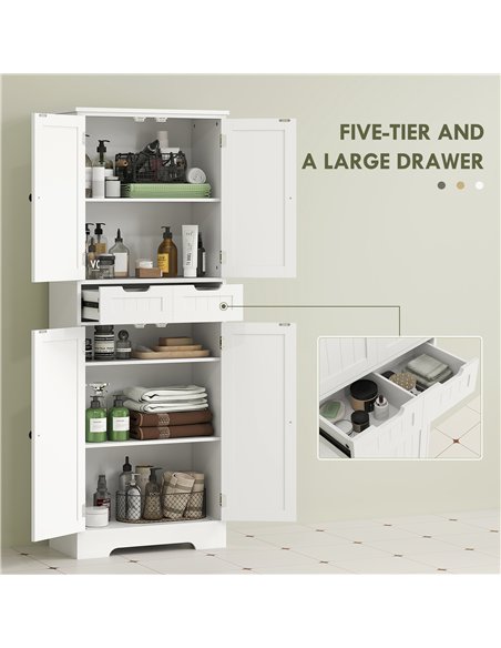 HOMCOM Tall Bathroom Cabinet, Freestanding Bathroom Storage Cabinet with Drawer, Shelves and Doors, 60 x 30 x 160 cm, White - pic 185174 | FastDaddyshop