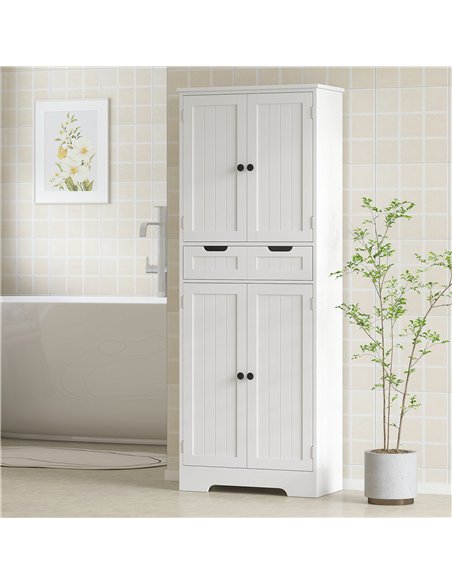 HOMCOM Tall Bathroom Cabinet, Freestanding Bathroom Storage Cabinet with Drawer, Shelves and Doors, 60 x 30 x 160 cm, White - pic 185176 | FastDaddyshop