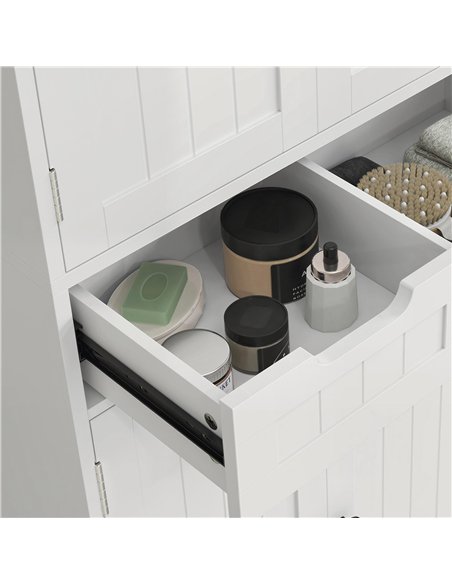 HOMCOM Tall Bathroom Cabinet, Freestanding Bathroom Storage Cabinet with Drawer, Shelves and Doors, 60 x 30 x 160 cm, White - pic 185178 | FastDaddyshop