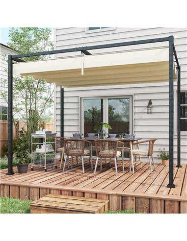 Outsunny 3x2m Metal Pergola with Retractable Roof, Garden Gazebo Canopy Shelter for Outdoor, Patio, Cream White