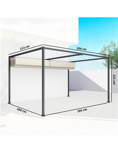 Outsunny 3x2m Metal Pergola with Retractable Roof, Garden Gazebo Canopy Shelter for Outdoor, Patio, Cream White