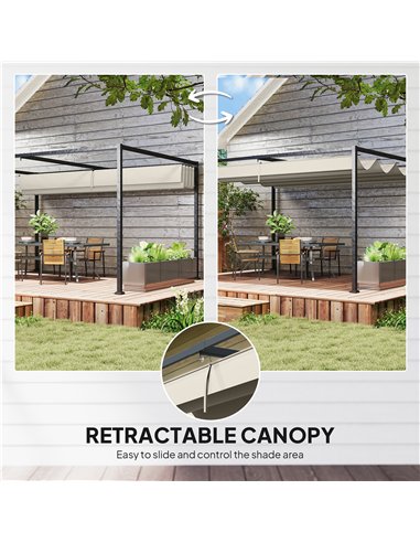 Outsunny 3x2m Metal Pergola with Retractable Roof, Garden Gazebo Canopy Shelter for Outdoor, Patio, Cream White