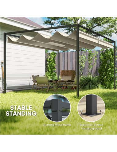 Outsunny 3x2m Metal Pergola with Retractable Roof, Garden Gazebo Canopy Shelter for Outdoor, Patio, Cream White