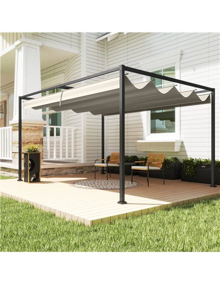 Outsunny 3x2m Metal Pergola with Retractable Roof, Garden Gazebo Canopy Shelter for Outdoor, Patio, Cream White - pic 185195 | FastDaddyshop