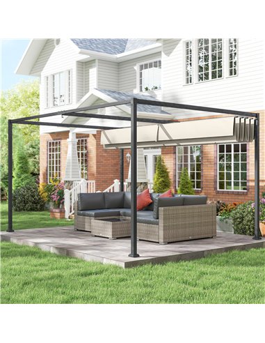 Outsunny 3x2m Metal Pergola with Retractable Roof, Garden Gazebo Canopy Shelter for Outdoor, Patio, Cream White