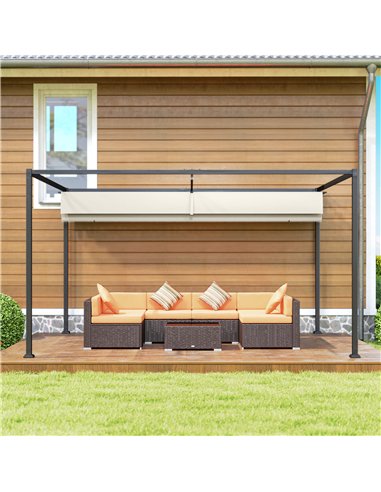 Outsunny 3x2m Metal Pergola with Retractable Roof, Garden Gazebo Canopy Shelter for Outdoor, Patio, Cream White