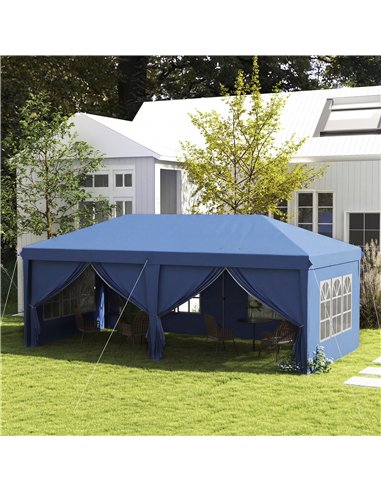 Outsunny 3 x 6m Pop-Up Gazebo, with Curtain Walls and Windows - Blue
