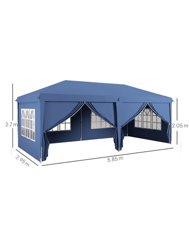 Outsunny 3 x 6m Pop-Up Gazebo, with Curtain Walls and Windows - Blue