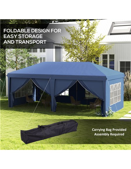 Outsunny 3 x 6m Pop-Up Gazebo, with Curtain Walls and Windows - Blue - pic 185202 | FastDaddyshop
