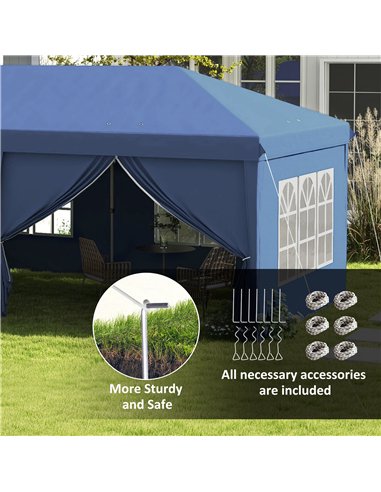 Outsunny 3 x 6m Pop-Up Gazebo, with Curtain Walls and Windows - Blue