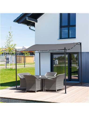 Outsunny Garden Gazebo Awning 3x3m Freestanding Metal Wall Awning Canopy Grey