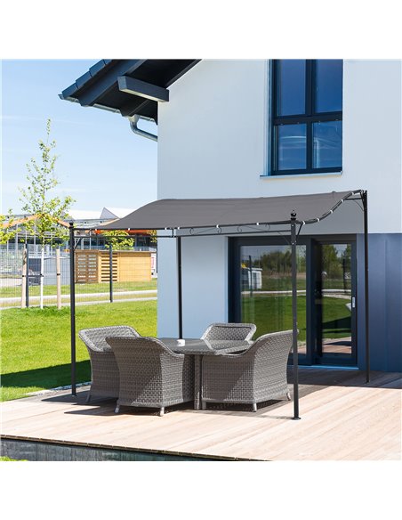 Outsunny Garden Gazebo Awning 3x3m Freestanding Metal Wall Awning Canopy Grey - pic 18522 | FastDaddyshop