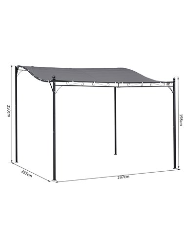 Outsunny Garden Gazebo Awning 3x3m Freestanding Metal Wall Awning Canopy Grey
