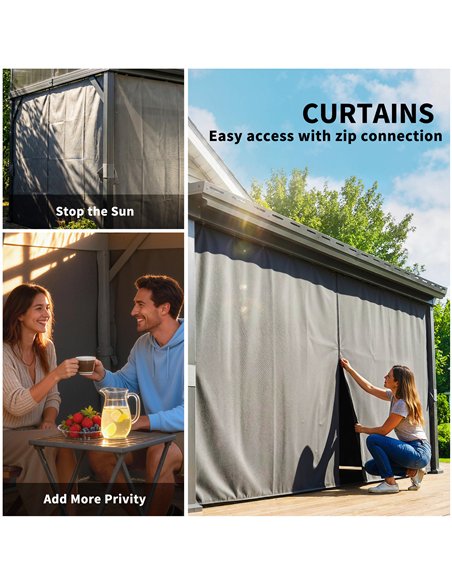 Outsunny 4.3 x 3 m Garden Pergola with Galvanised Steel Roof, Lean to Pergola Gazebo with Netting Curtains, Dark Grey - pic 185239 | FastDaddyshop