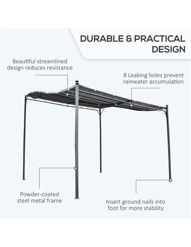 Outsunny Garden Gazebo Awning 3x3m Freestanding Metal Wall Awning Canopy Grey
