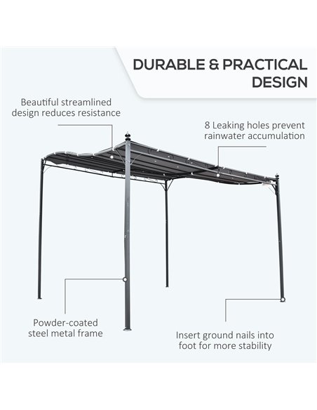 Outsunny Garden Gazebo Awning 3x3m Freestanding Metal Wall Awning Canopy Grey - pic 18524 | FastDaddyshop