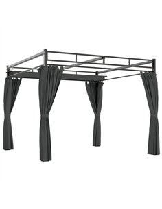 Outsunny 3 x 3 m Pergola with Retractable Roof Canopy and Curtains, UPF30+ Metal Frame Garden Pergola Gazebo Sun Shade, Dark Gre