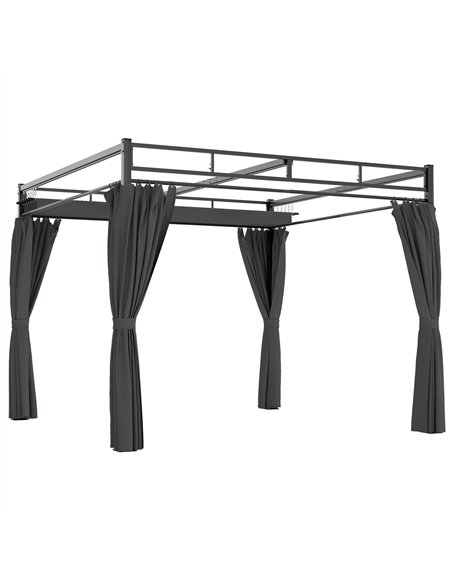 Outsunny 3 x 3 m Pergola with Retractable Roof Canopy and Curtains, UPF30+ Metal Frame Garden Pergola Gazebo Sun Shade, Dark Gre - pic 185243 | FastDaddyshop