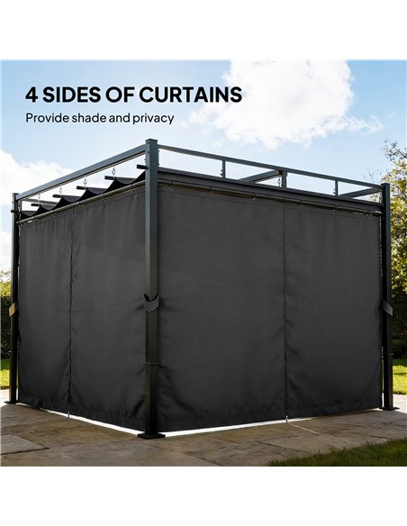 Outsunny 3 x 3 m Pergola with Retractable Roof Canopy and Curtains, UPF30+ Metal Frame Garden Pergola Gazebo Sun Shade, Dark Gre - pic 185247 | FastDaddyshop