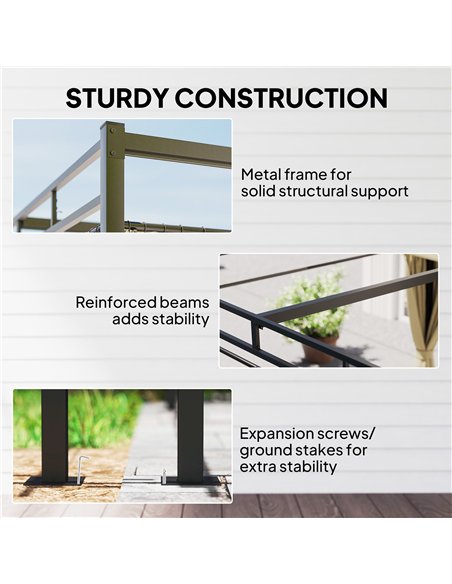 Outsunny 3 x 3 m Pergola with Retractable Roof Canopy and Curtains, UPF30+ Metal Frame Garden Pergola Gazebo Sun Shade, Khaki - pic 185257 | FastDaddyshop