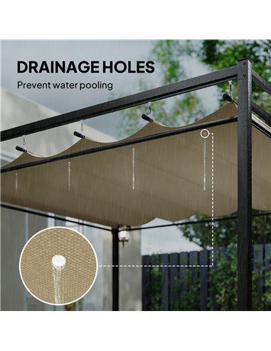 Outsunny 3 x 3 m Pergola with Retractable Roof Canopy and Curtains, UPF30+ Metal Frame Garden Pergola Gazebo Sun Shade, Khaki