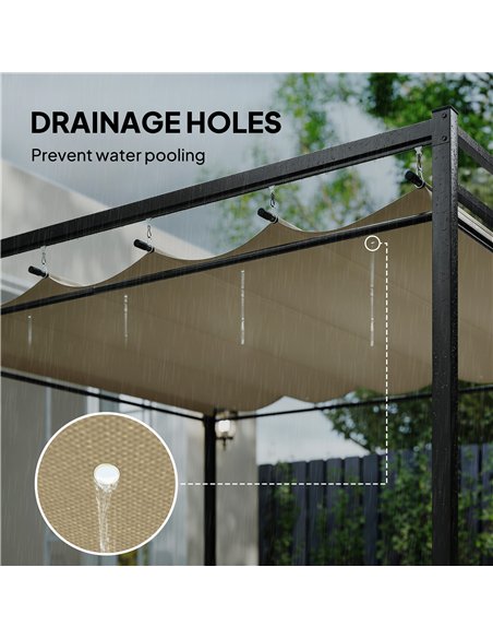 Outsunny 3 x 3 m Pergola with Retractable Roof Canopy and Curtains, UPF30+ Metal Frame Garden Pergola Gazebo Sun Shade, Khaki - pic 185258 | FastDaddyshop