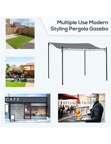 Outsunny Garden Gazebo Awning 3x3m Freestanding Metal Wall Awning Canopy Grey - pic 18526 | FastDaddyshop