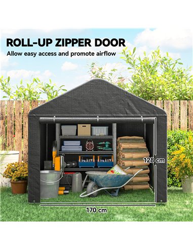 Outsunny 6.6 x 7.8ft Outdoor Garden Storage Shed, Waterproof Bike Tent with Roll-up Zipper Door, Galvanised Metal Frame, Portabl