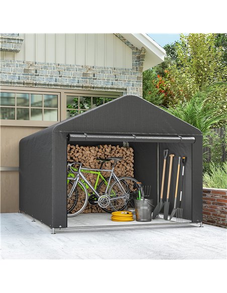 Outsunny 6.6 x 7.8ft Outdoor Garden Storage Shed, Waterproof Bike Tent with Roll-up Zipper Door, Galvanised Metal Frame, Portabl - pic 185267 | FastDaddyshop