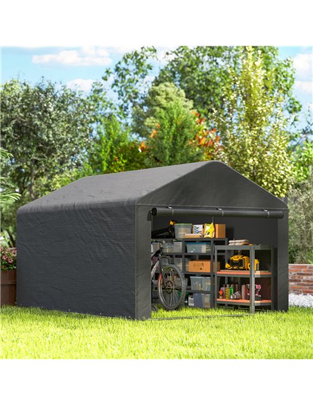 Outsunny 6.6 x 7.8ft Outdoor Garden Storage Shed, Waterproof Bike Tent with Roll-up Zipper Door, Galvanised Metal Frame, Portabl - pic 185269 | FastDaddyshop