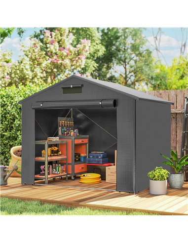 Outsunny 8 x 6 ft Outdoor Garden Storage Shed, Waterproof Bike Tent with Roll-Up Zipper Door