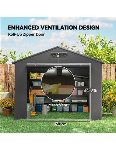 Outsunny 8 x 6 ft Outdoor Garden Storage Shed, Waterproof Bike Tent with Roll-Up Zipper Door