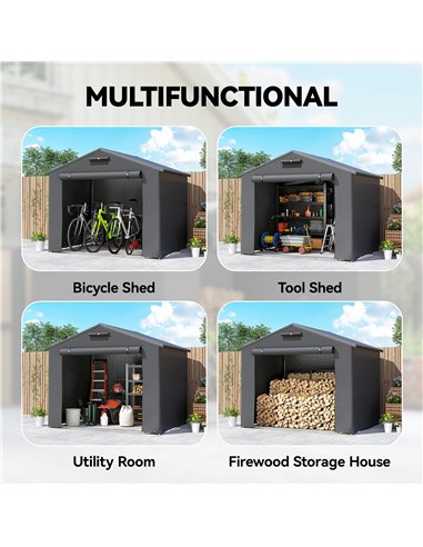 Outsunny 8 x 6 ft Outdoor Garden Storage Shed, Waterproof Bike Tent with Roll-Up Zipper Door