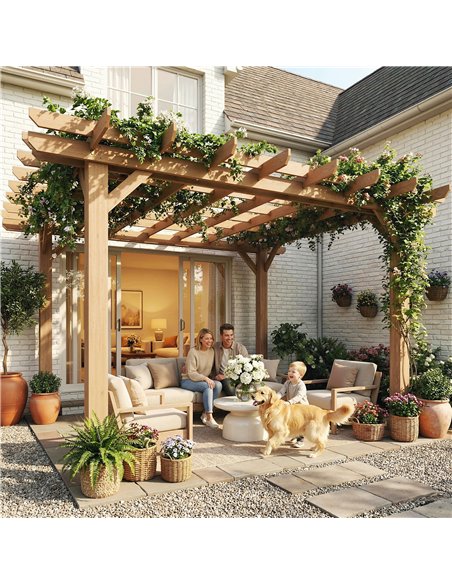 Outsunny Graden Pergola Kit, Wooden Pergola Gazebo Grape Trellis with Stable Structure, 3.6 x 3.6m, Dark Brown - pic 185280 | FastDaddyshop