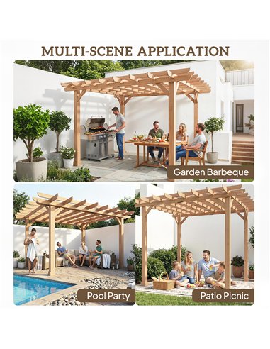 Outsunny Graden Pergola Kit, Wooden Pergola Gazebo Grape Trellis with Stable Structure, 3.6 x 3.6m, Dark Brown