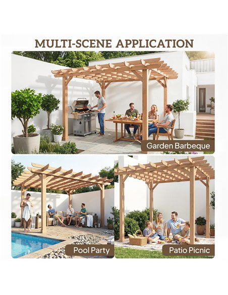 Outsunny Graden Pergola Kit, Wooden Pergola Gazebo Grape Trellis with Stable Structure, 3.6 x 3.6m, Dark Brown - pic 185285 | FastDaddyshop