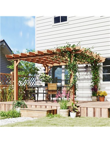 Outsunny Graden Pergola Kit, Wooden Pergola Gazebo Grape Trellis with Stable Structure, 3.6 x 3.6m, Dark Brown